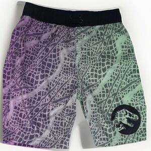 Jurassic Park Boys Swim Shorts T-Rex Purple Green Black Size S Elastic Waist